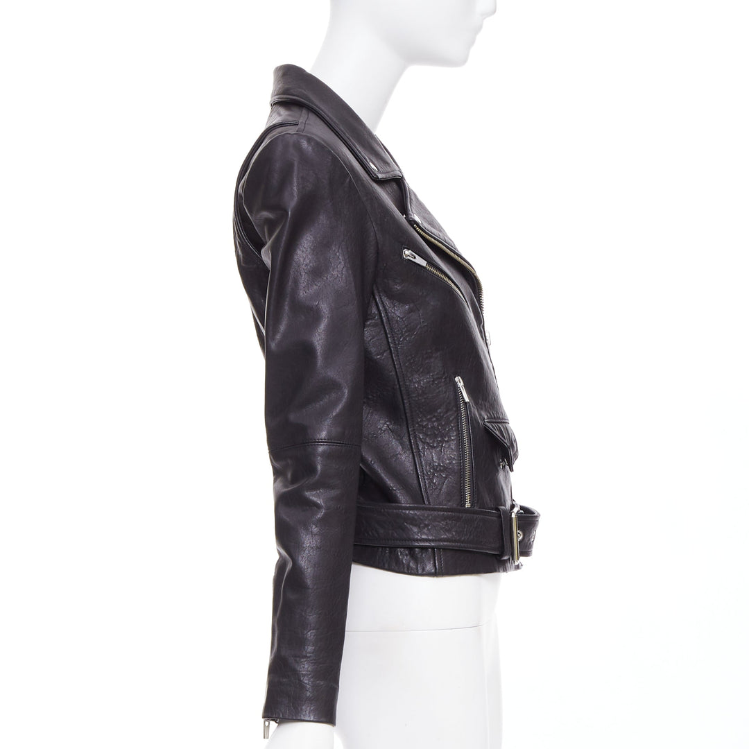 VEDA black lamb leather silver hardware zip moto biker jacket XS