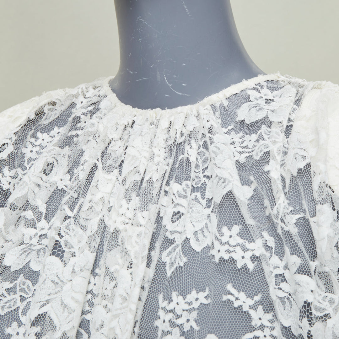 MAGDA BUTRYM Bridal Floral white lace ruffle draped satin mini dress FR34 XS
