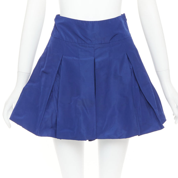 MIU MIU Vintage 2006 blue nylon box pleat A-line high waisted mini skirt IT38 XS