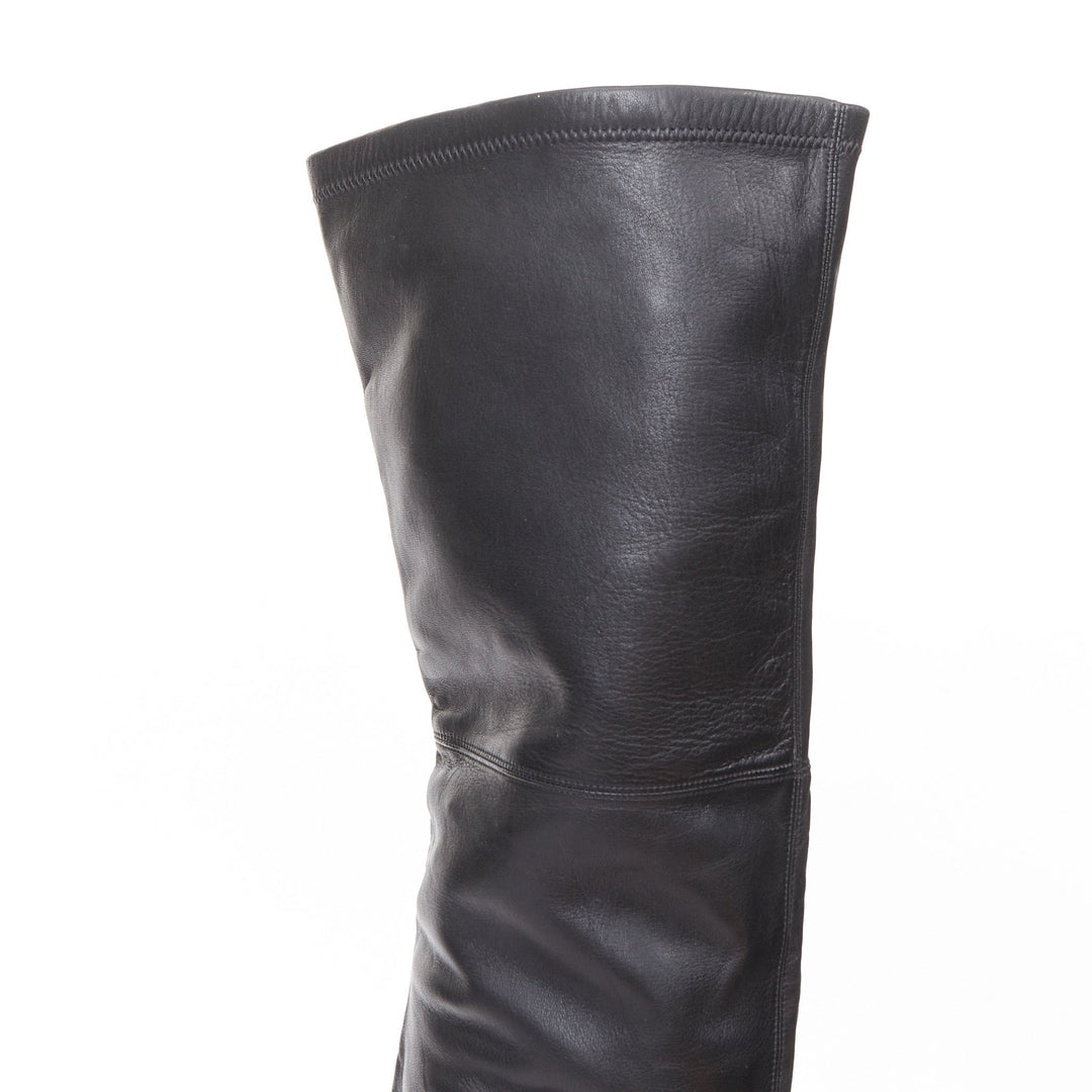 VERSACE 2014 Runway gold metal cap toe black leather thigh high boots EU37 US7