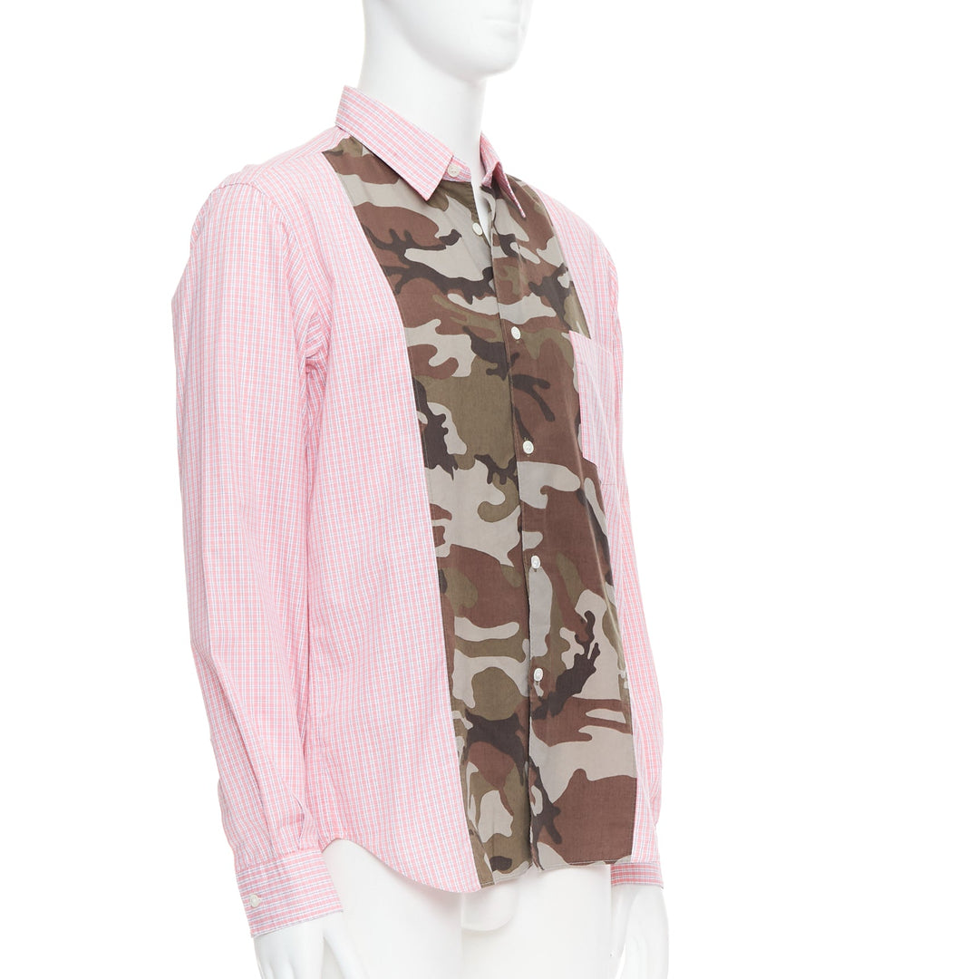 COMME DES GARCONS HOMME 2011 pink check camo print collage shirt L