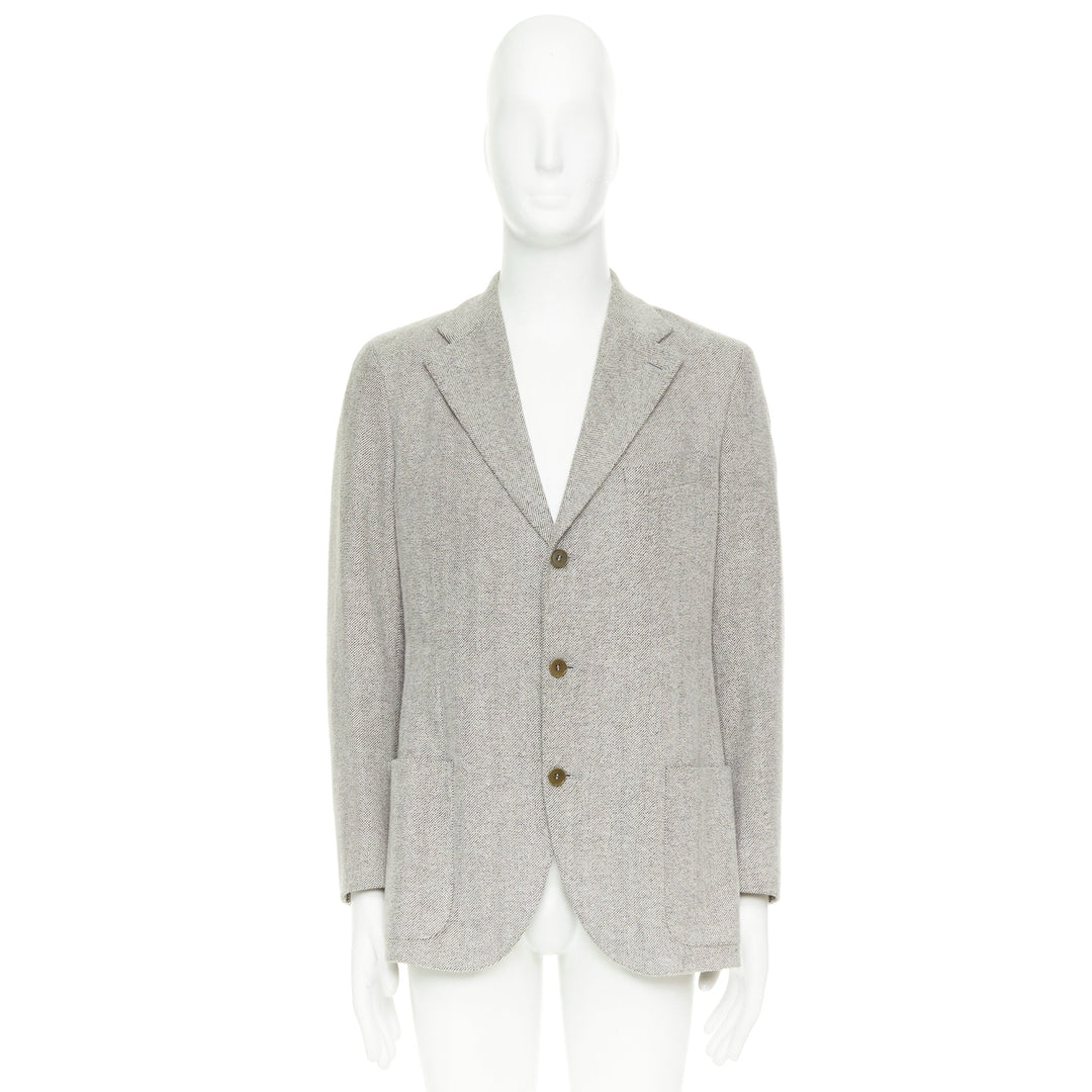 LORO PIANA grey cotton patch pocket 3-button single breasted blazer EU50 L