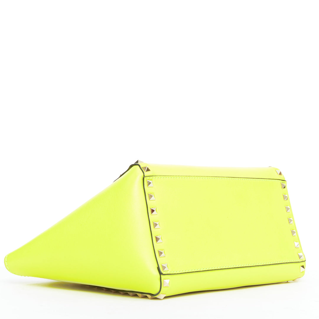 VALENTINO Rockstud neon yellow leather pyramid stud tote bag