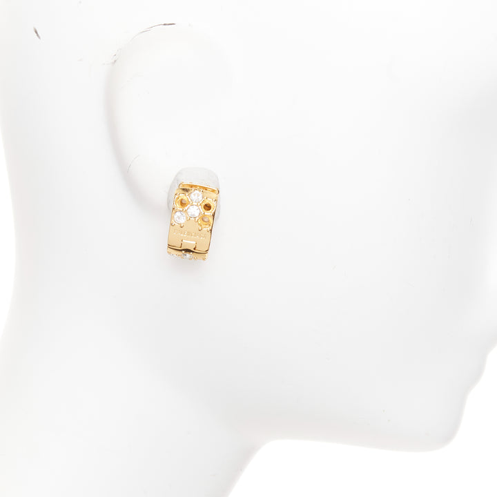 BALENCIAGA 2021 Demna gold tone logo crystals chunky U shape hoop earrings