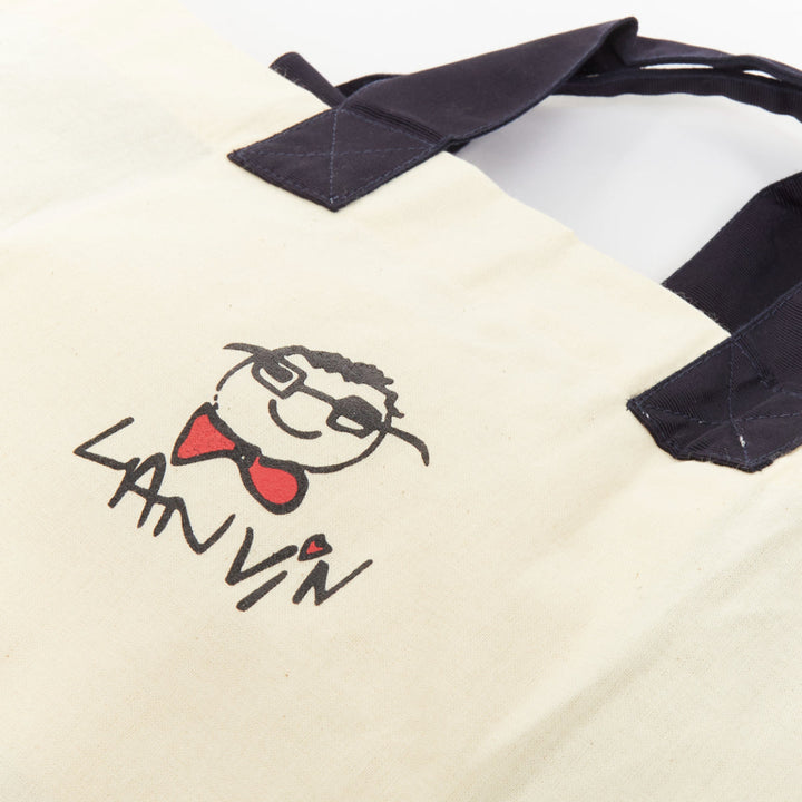 LANVIN Hearts script logo printed cotton canvas grosgrain crossbody tote bag