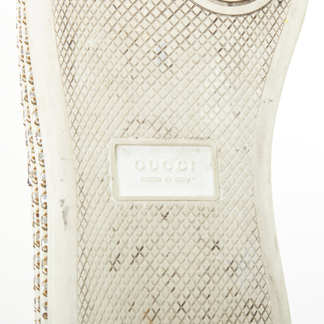 GUCCI 2018 New Ace Crystal Bee embroidered white leather platform sneakers EU38