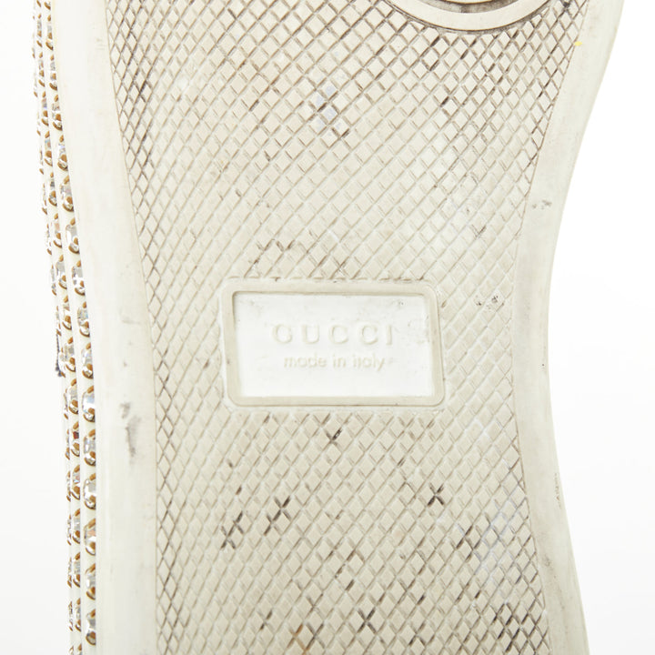 GUCCI 2018 New Ace Crystal Bee embroidered white leather platform sneakers EU38
