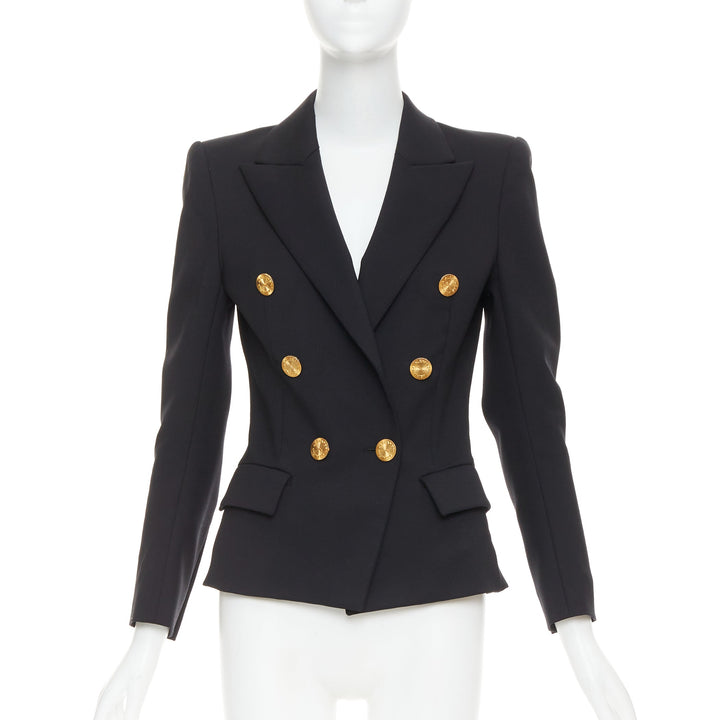 ALEXANDRE VAUTHIER black wool gold sunburst button double breasted blazer jacket