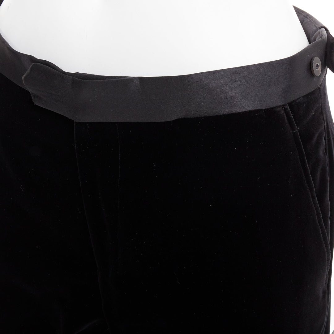 LANVIN black cotton velvet satin trim straight leg dress pants FR44 XS