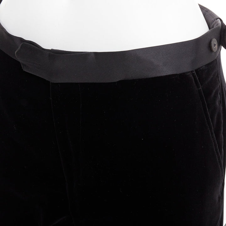 LANVIN black cotton velvet satin trim straight leg dress pants FR44 XS