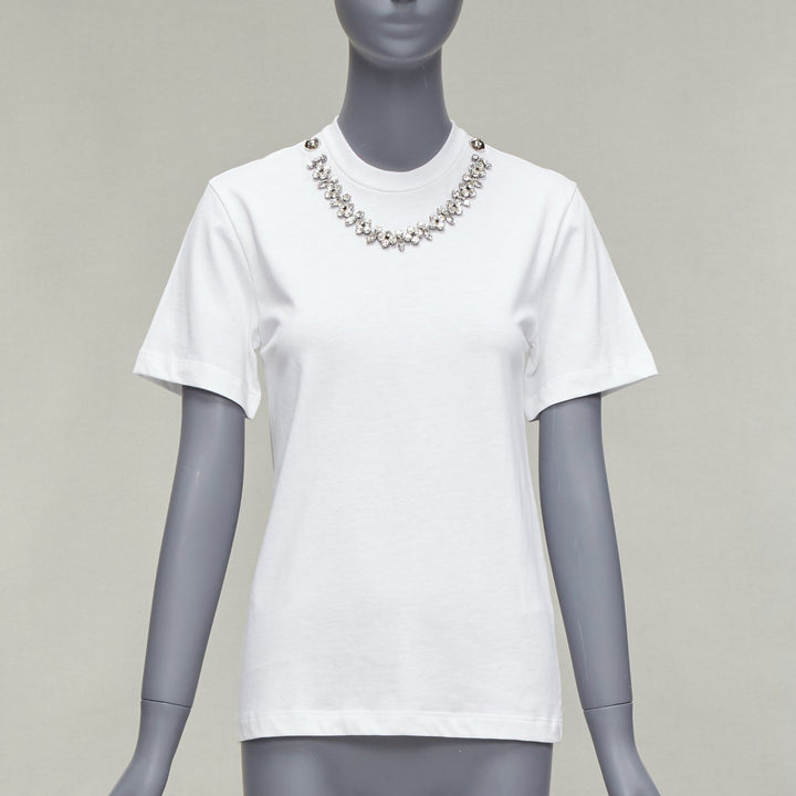 CHRISTOPHER KANE crystal rhinestone dome stud necklace white cotton tshirt XS