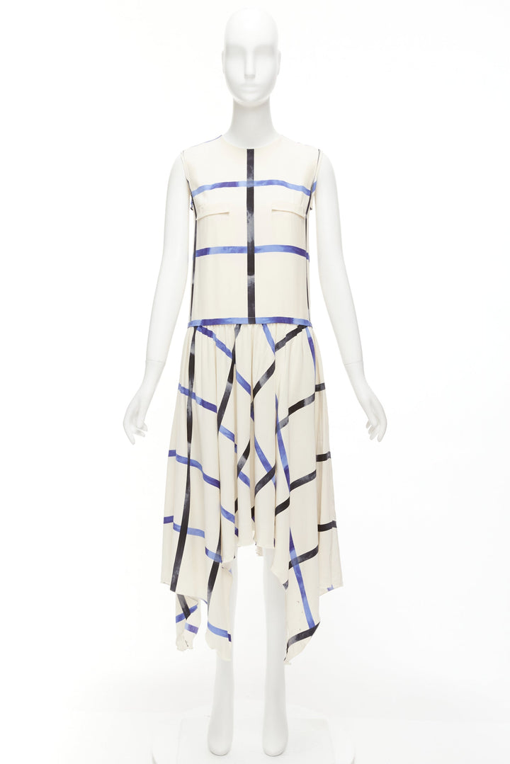 CELINE Phoebe Philo 2014 Runway cream blue 100% silk bias cut dress