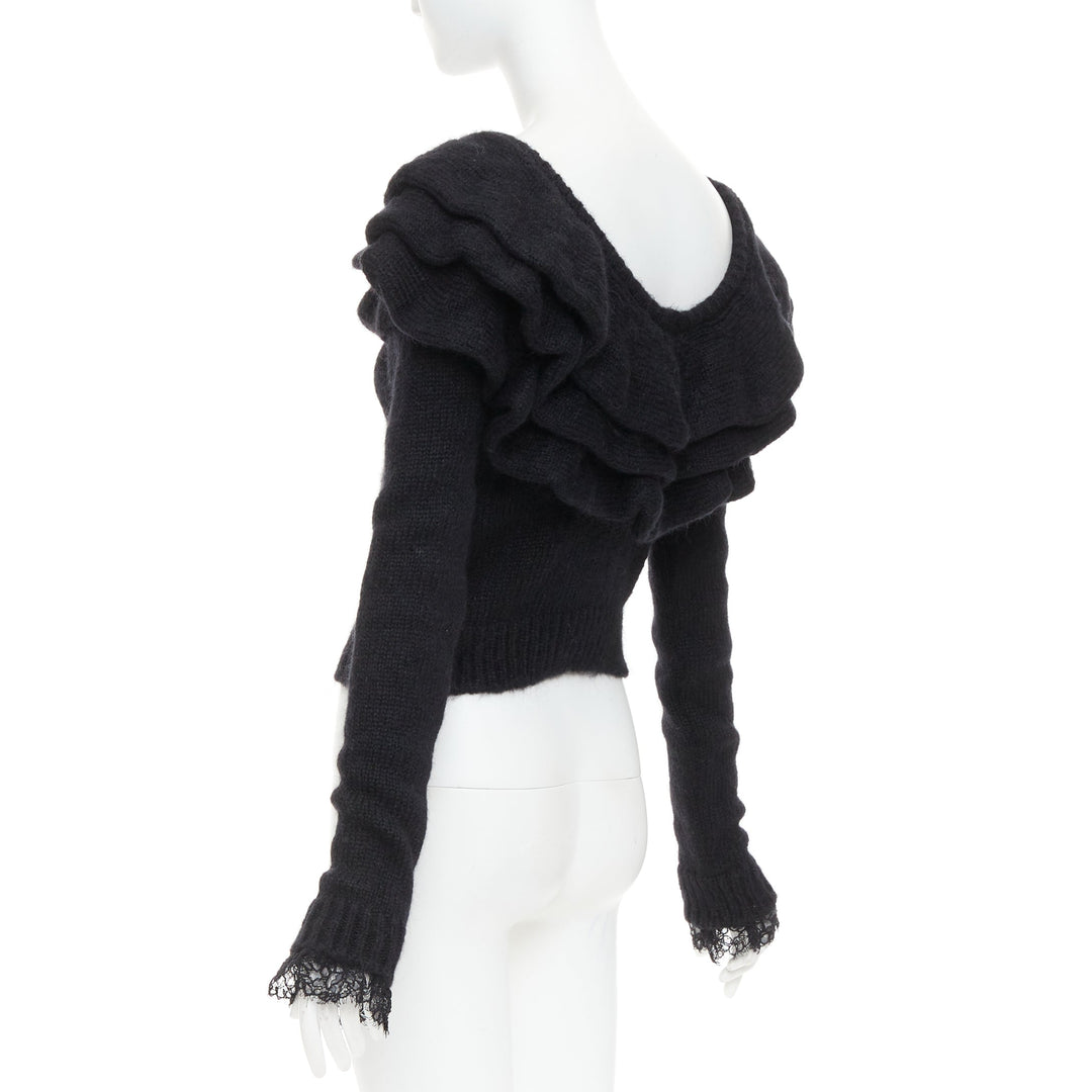 PHILOSOPHY DI LORENZO SERAFINI black ruffle bateau neck jumper sweater IT38 XS