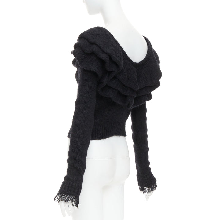 PHILOSOPHY DI LORENZO SERAFINI black ruffle bateau neck jumper sweater IT38 XS
