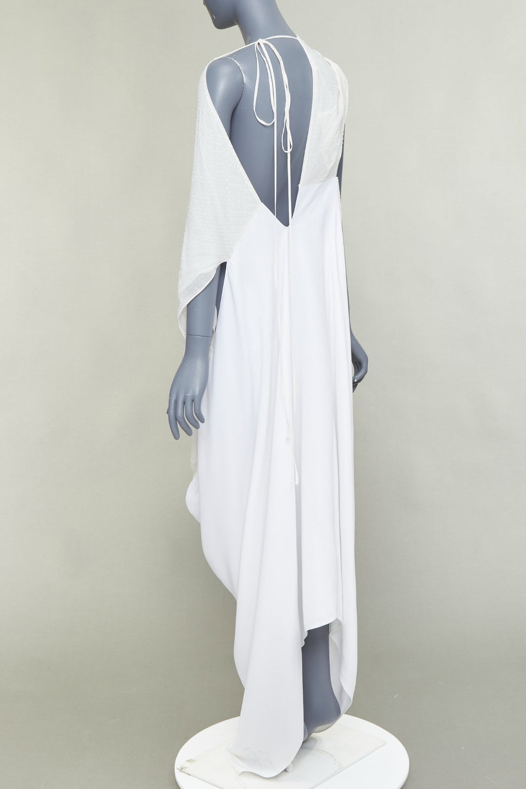 FERRAGAMO Maximilian Davis 2023 Bridal white crystal draped asymmetric gown IT4