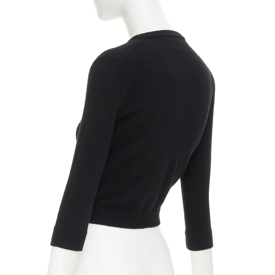 VALENTINO black virgin wool striped sequin trio bow knit cardigan XS