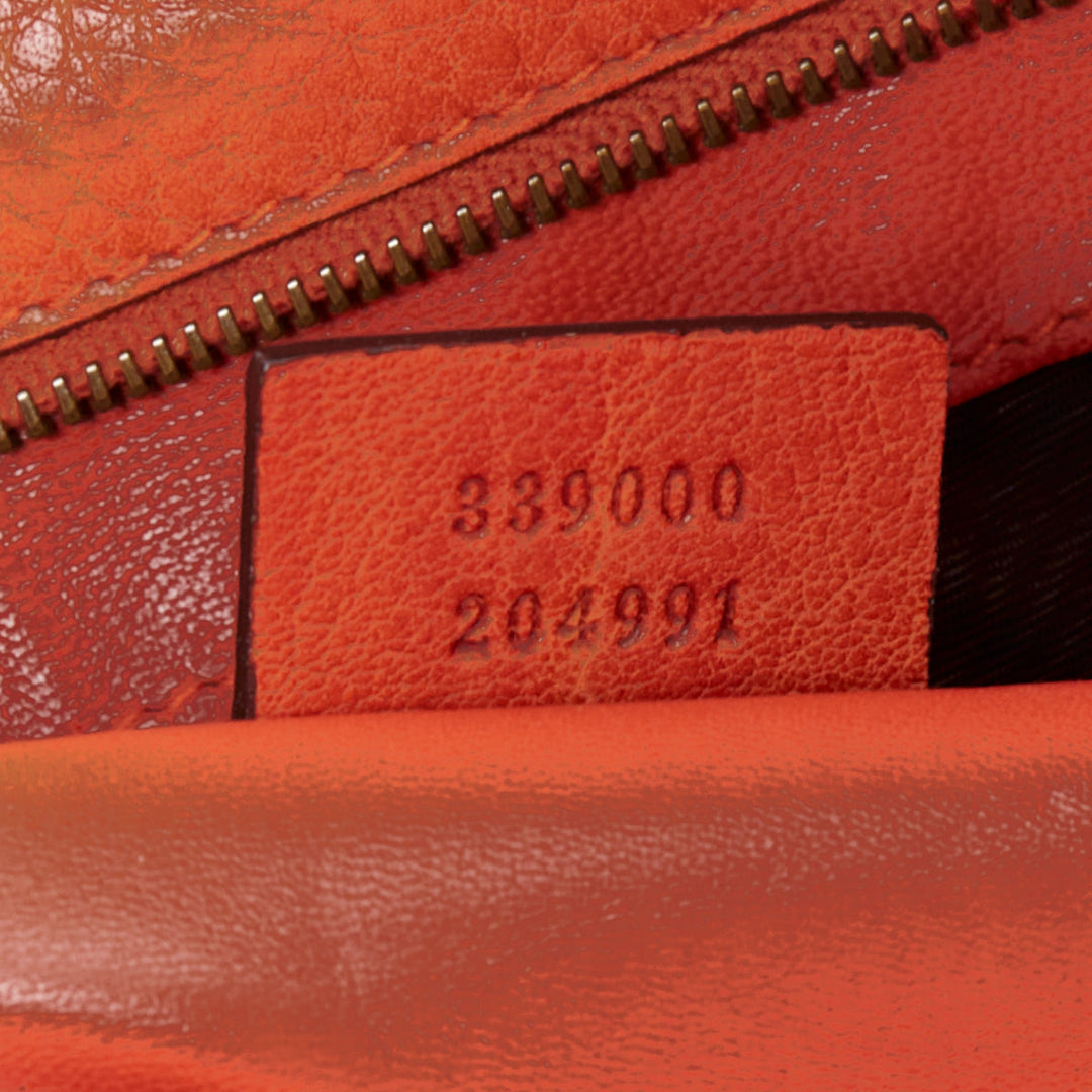 GUCCI Laidback Crafty tan calf leather scaled panel bamboo hardware tote bag