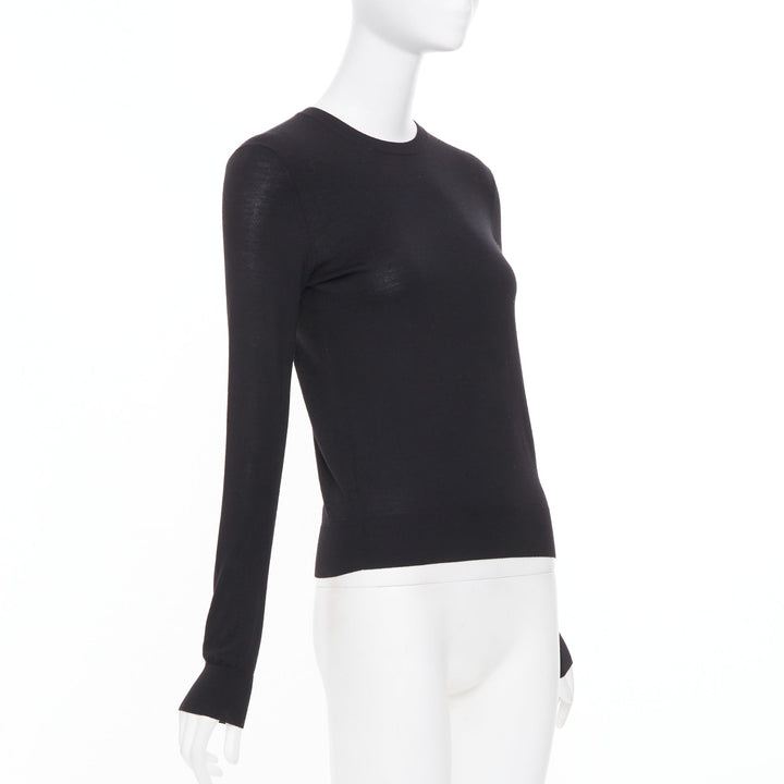 THEORY black wool blend fine knit long sleeve warm crew neck sweater P XS