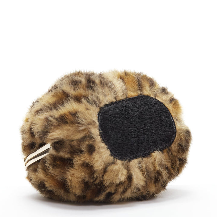 KATE SPADE brown leopard print faux fur gold ball clasp crossbody evening bag