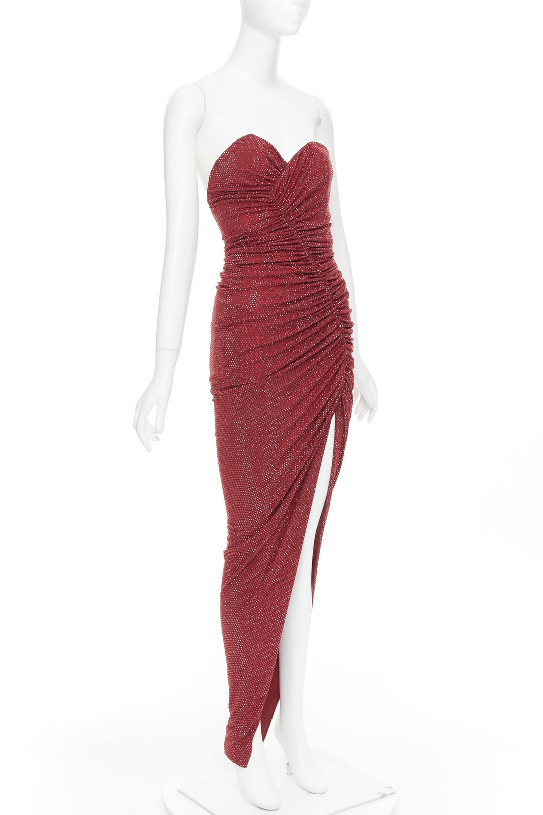 ALEXANDRE VAUTHIER Daring Red crystal strass sweetheart ruched slit gown dress
