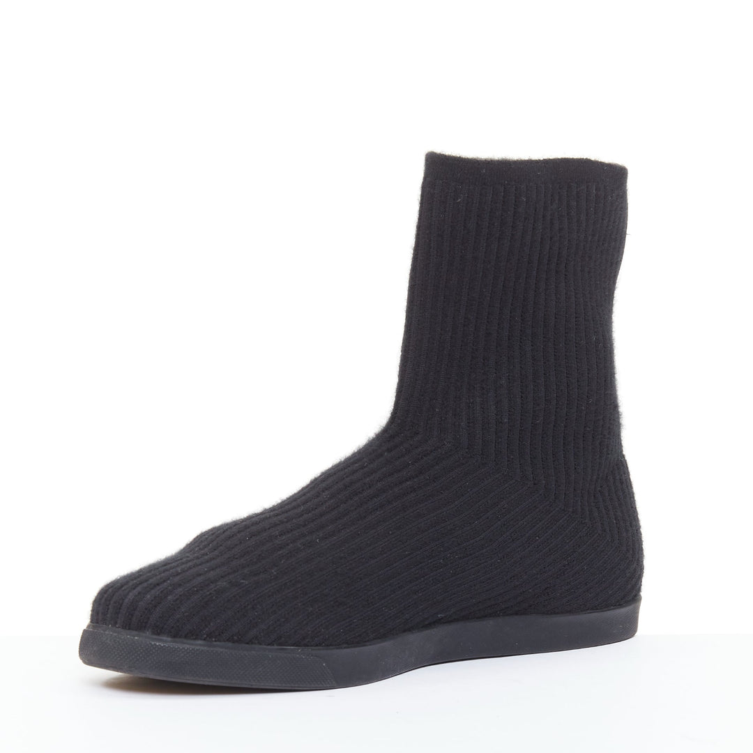 THE ROW black wooly fabric ribbed sock like knitted flat round toe boots EU37.5