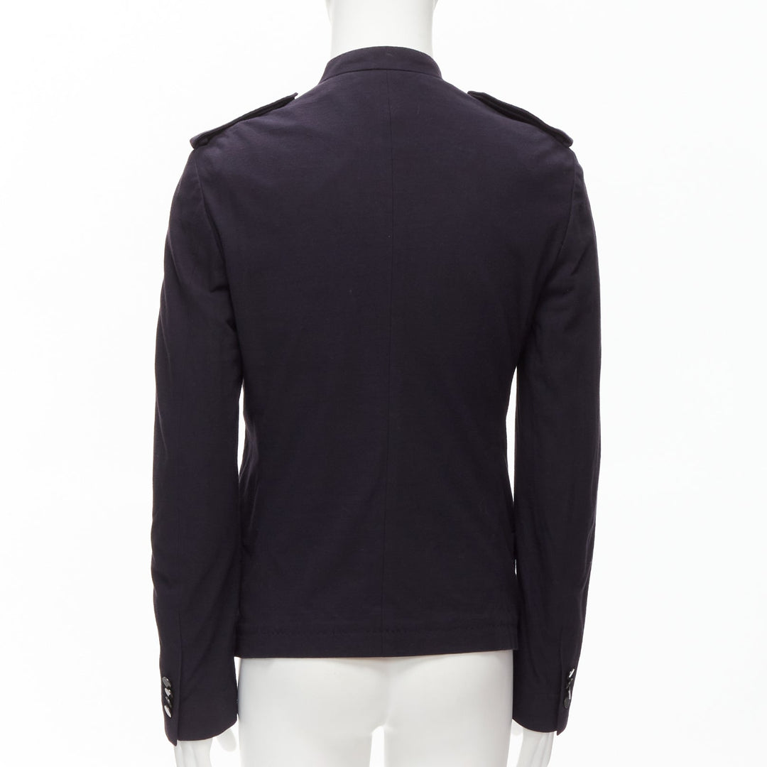 LANVIN navy cotton blend bronze buttons military officer jacket IT48 M