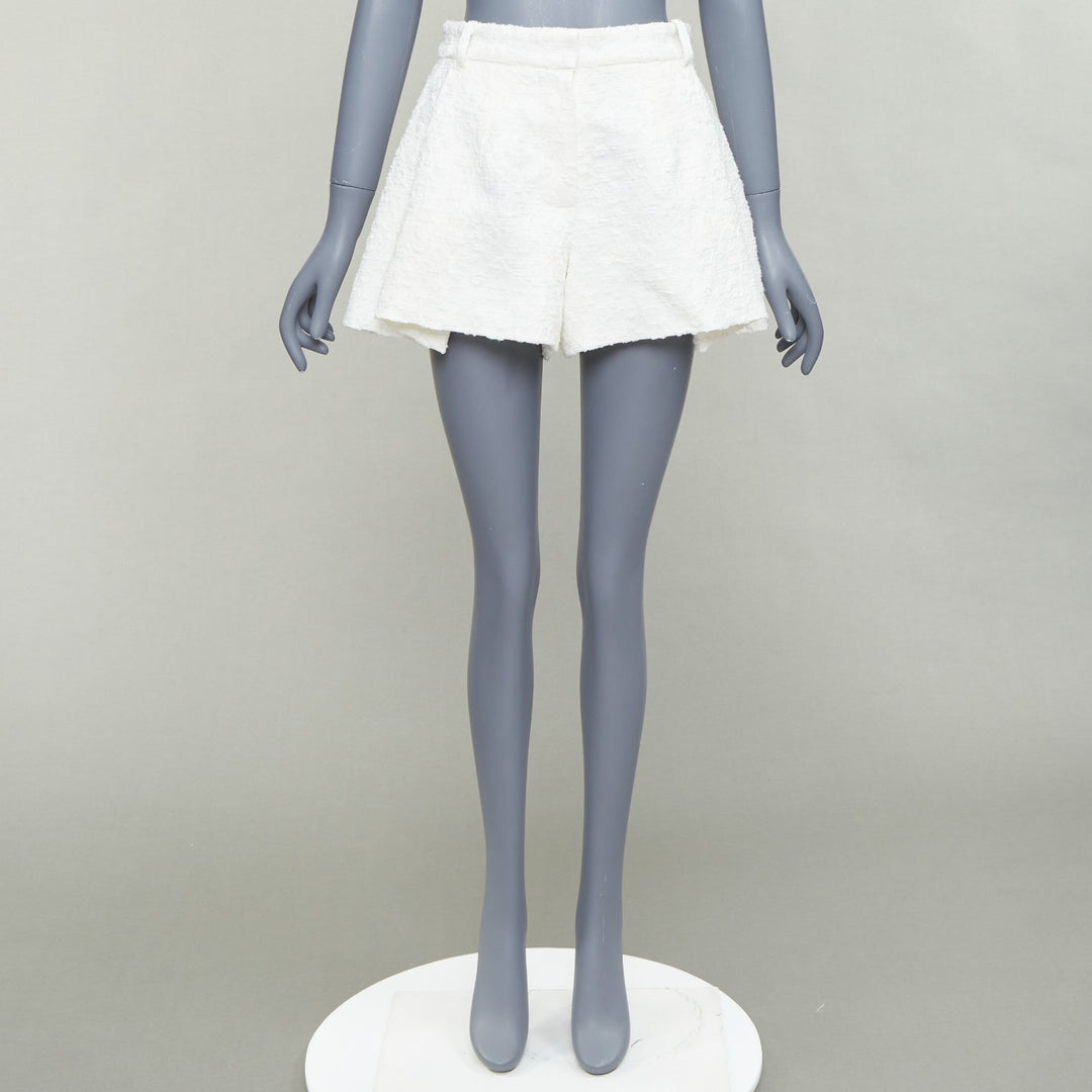 THE MANNEI cream floral cotton jacquard high waisted flare shorts IT36 XXS