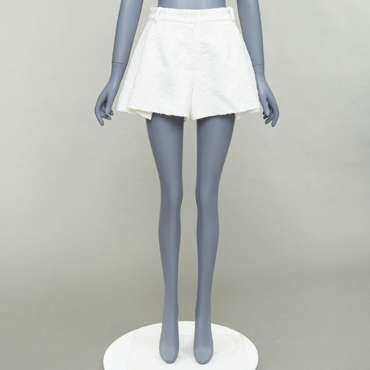 THE MANNEI cream floral cotton jacquard high waisted flare shorts IT36 XXS