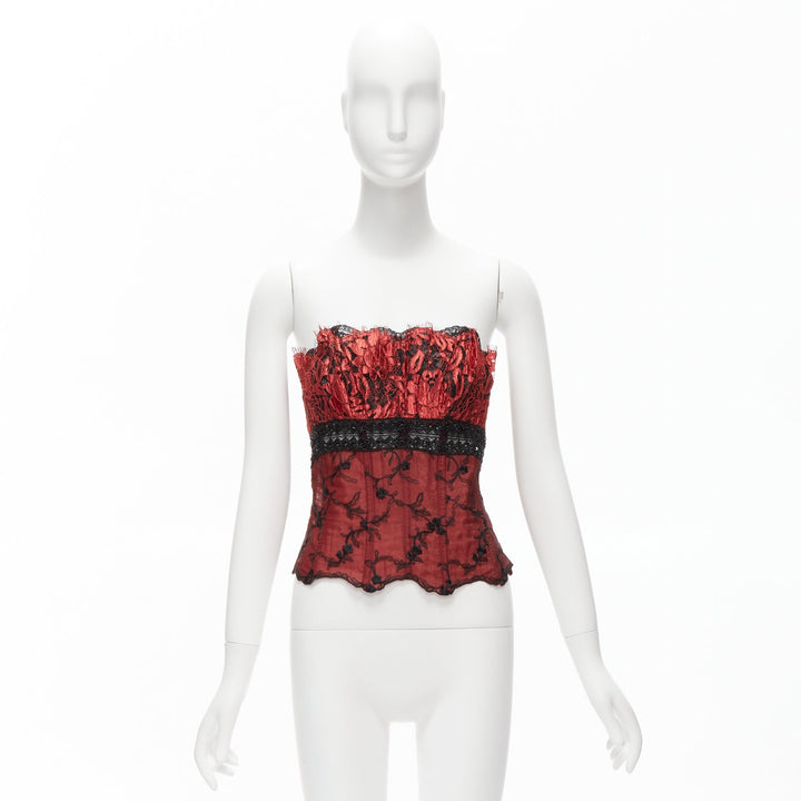 RITMO DI PERLA La Perla Vintage red black beaded lace corset bustier top IT46 XL