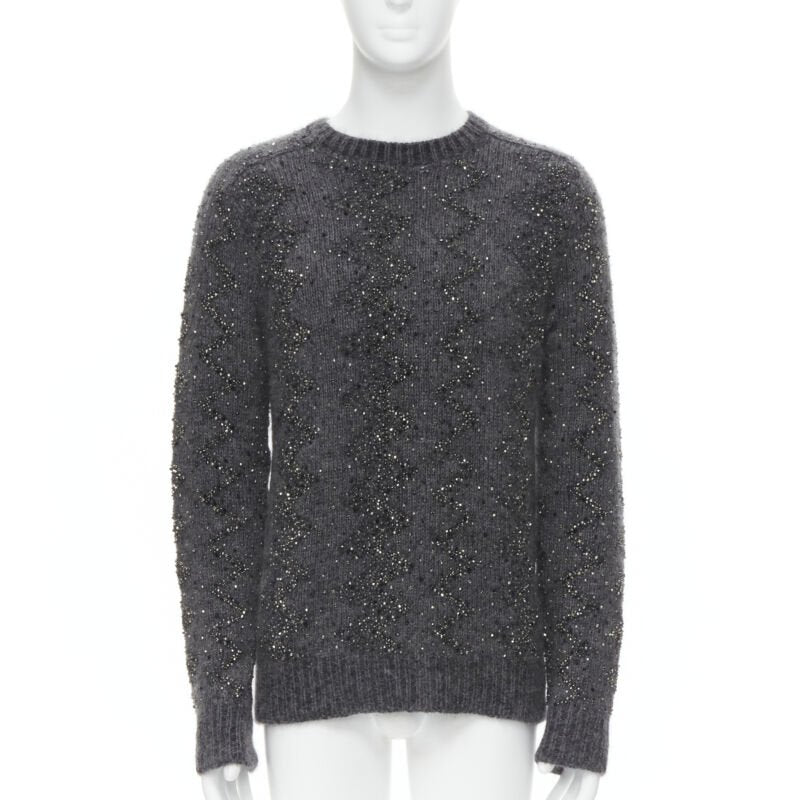 SAINT LAURENT 2018 mohair wool crystal rhinestone embellished sweater M