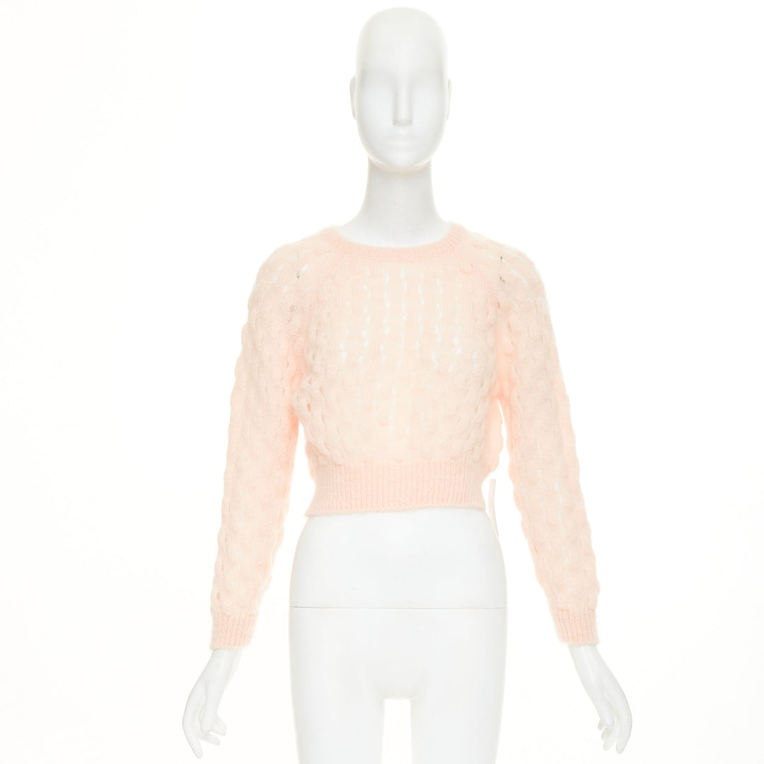 SIMONE ROCHA 2023 peach pink mohair blend bubble knit cropped sweater XS