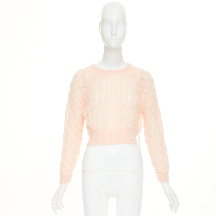 SIMONE ROCHA 2023 peach pink mohair blend bubble knit cropped sweater XS