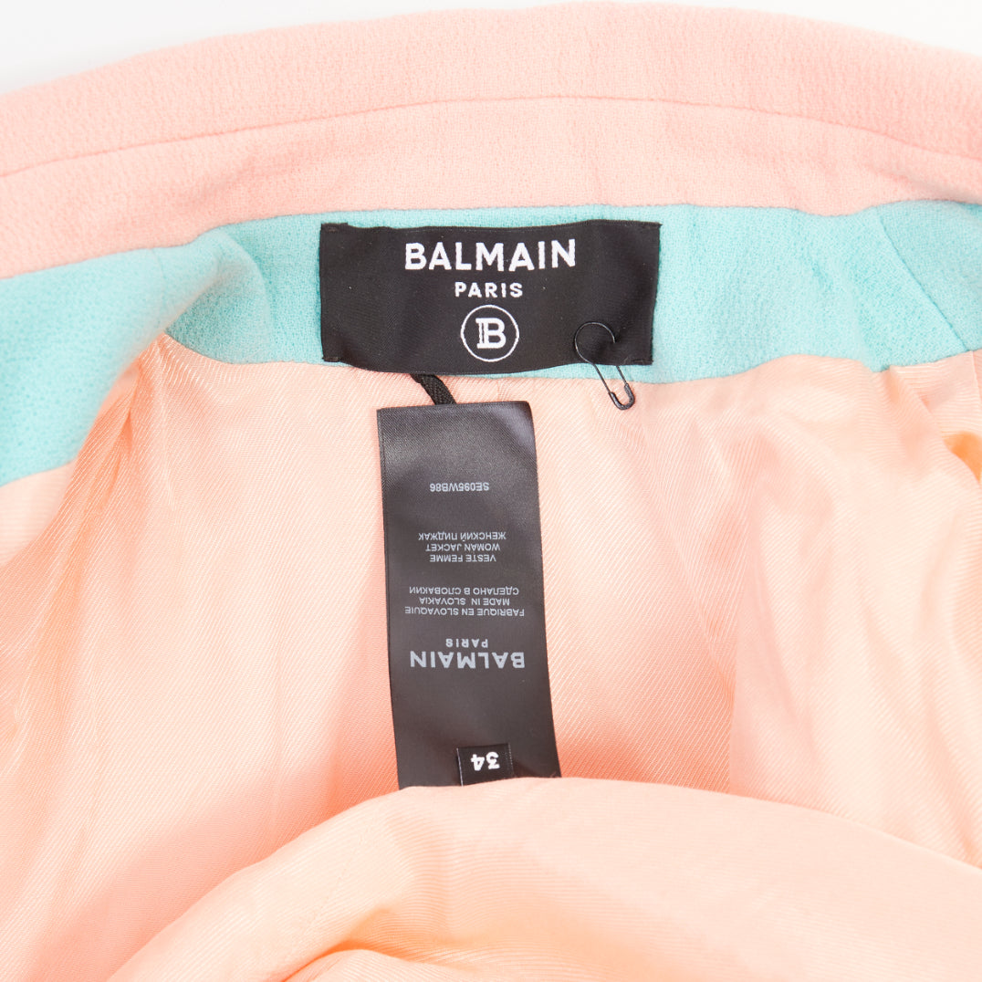 BALMAIN 2024 Runway pink blue wool crepe hourglass fitted Power blazer FR34 XS