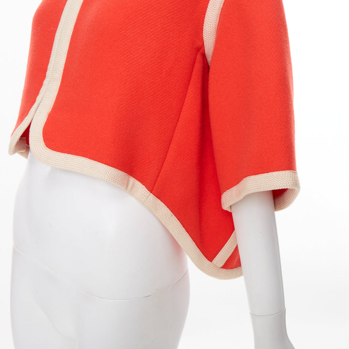 CHLOE asymmetric coral pink orange piping zip trim wool cape jacket FR34 XS