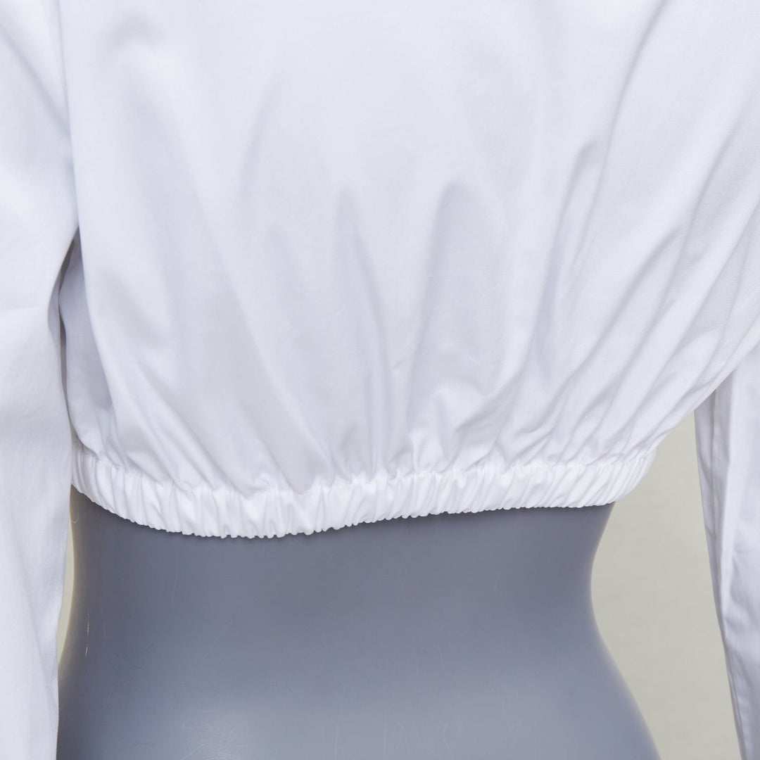 PRADA 2022 white cotton logo embroidered pocket elastic waist crop shirt IT38 XS