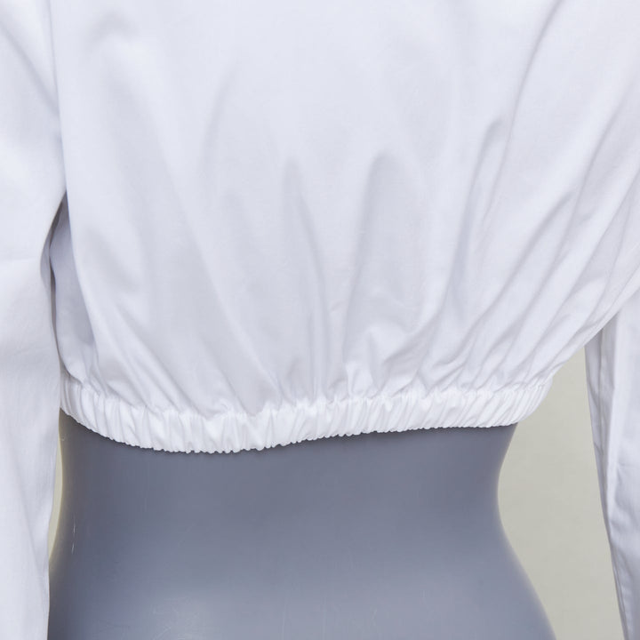 PRADA 2022 white cotton logo embroidered pocket elastic waist crop shirt IT38 XS