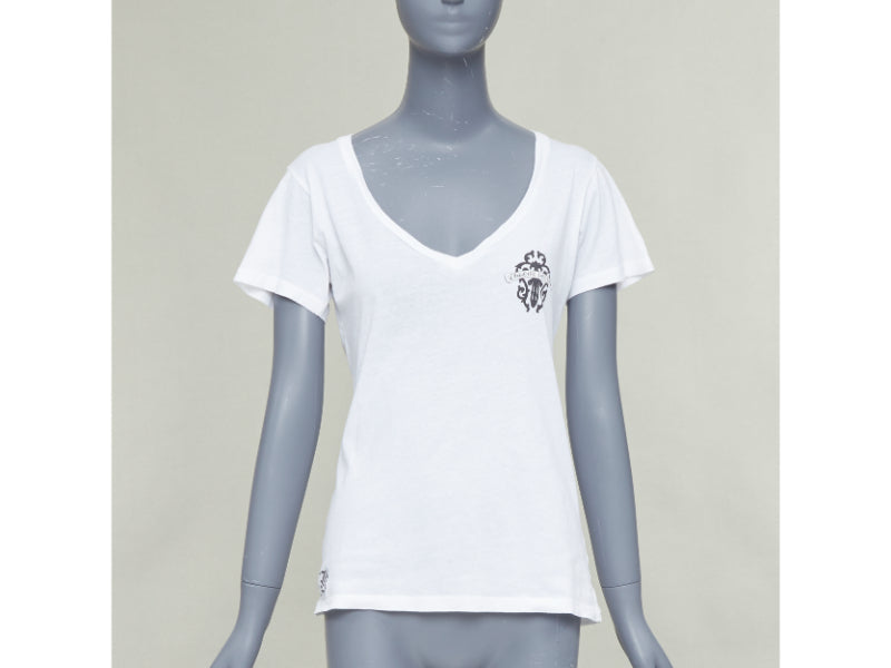 CHROME HEARTS white cotton black logo print U-neck tshirt L
