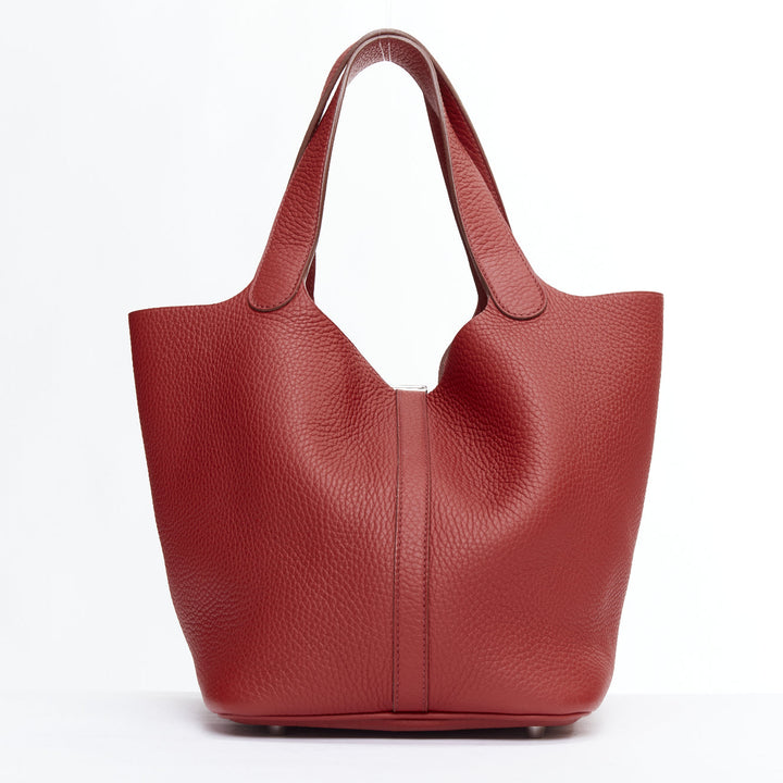 HERMES Picotin Lock 22 red clemance palladium hardware tote bag