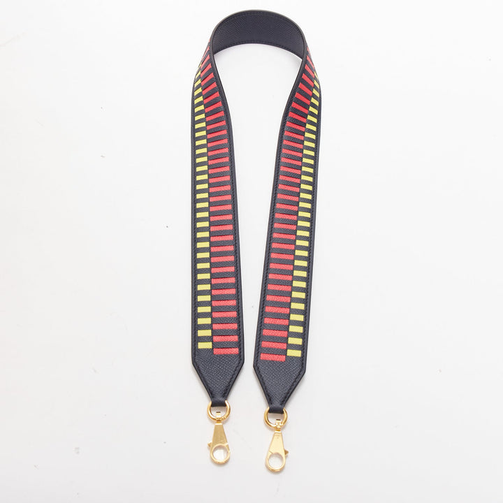 HERMES Sangle 40 red yellow black woven leather gold hardware bag strap