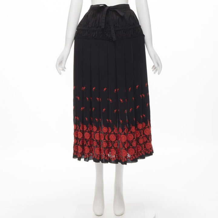 vintage COMME DES GARCONS 2001 black red floral embroidered peplum crin skirt M