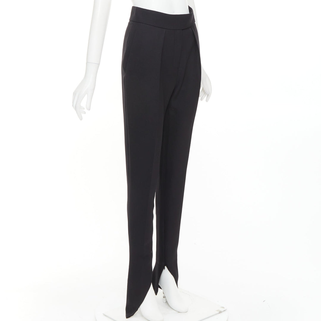 ALEXANDRE VAUTHIEr COUTURE black wool crepe dart pleated curved hem trousers