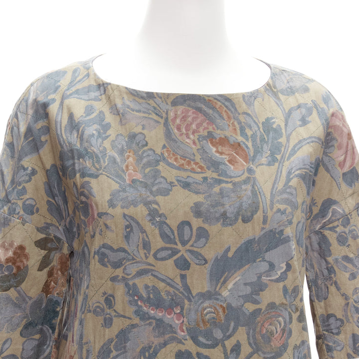 DRIES VAN NOTEN washed vintage floral diamond quilted dress IT36 XS