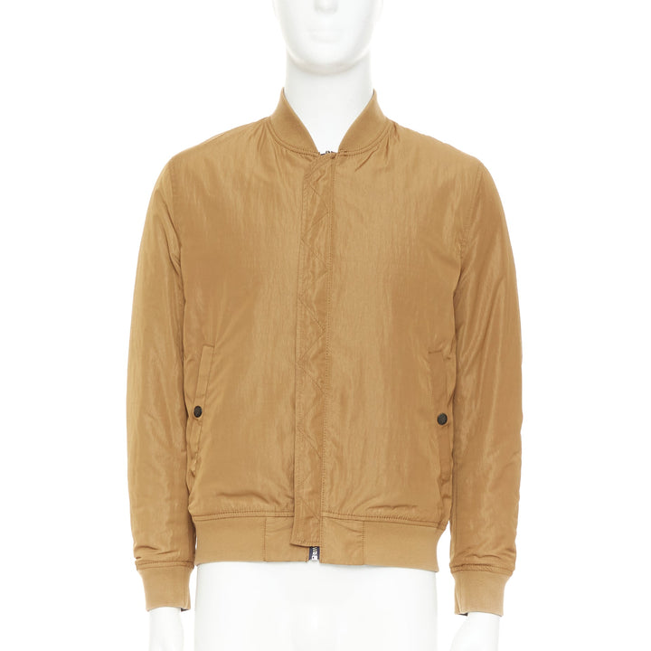KENT AND CURWEN Reversible navy brown cotton blend zip up bomber jacket M