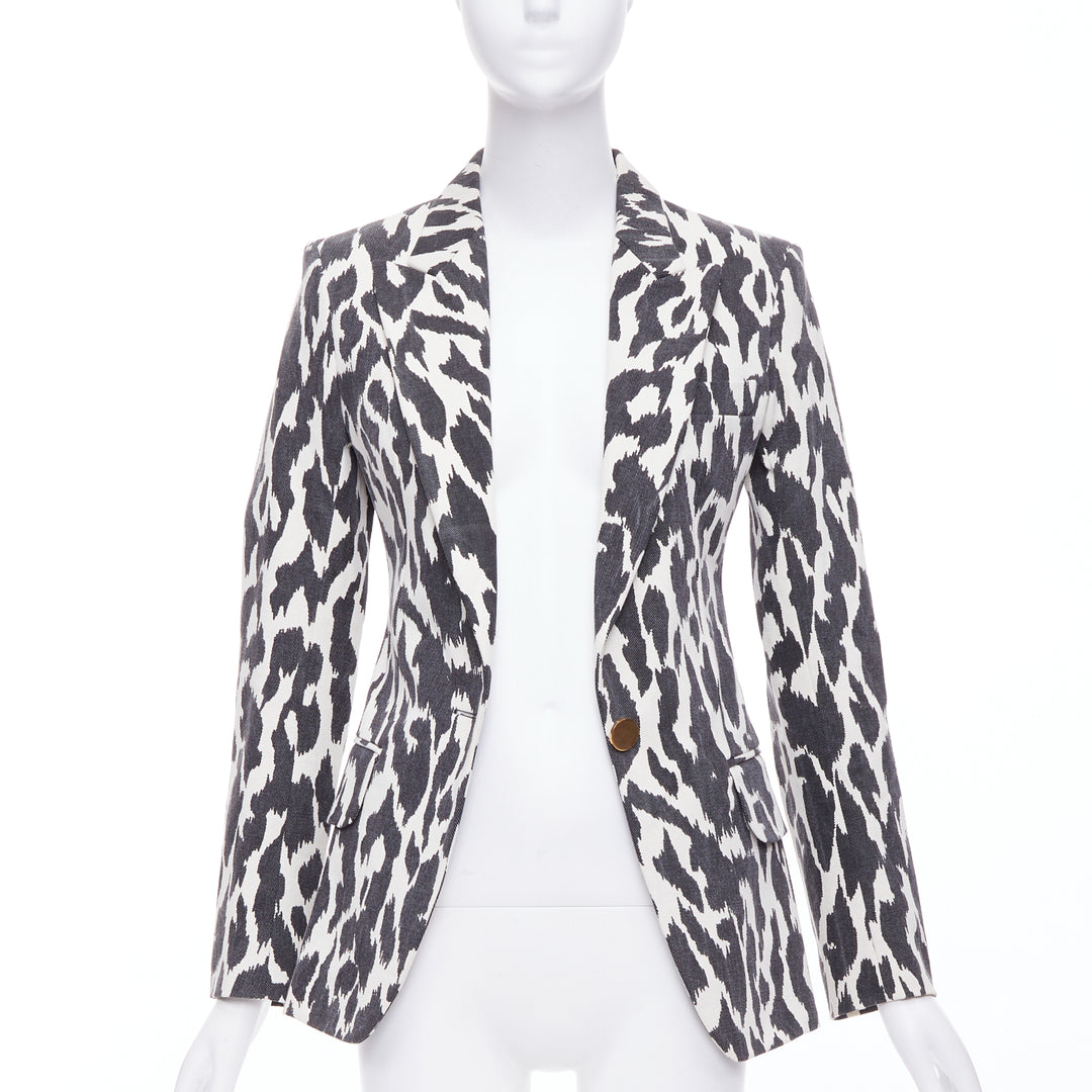 OLD CELINE Phoebe Philo black cream animal print cotton blazer jacket FR36 S