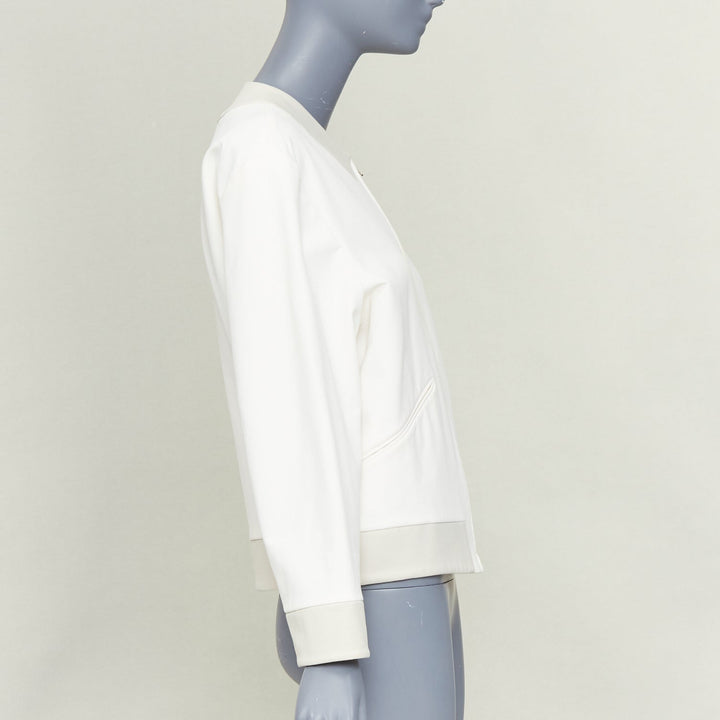 STELLA MCCARTNEY 2011 off white cotton panels collarless zip bomber IT36 XXS