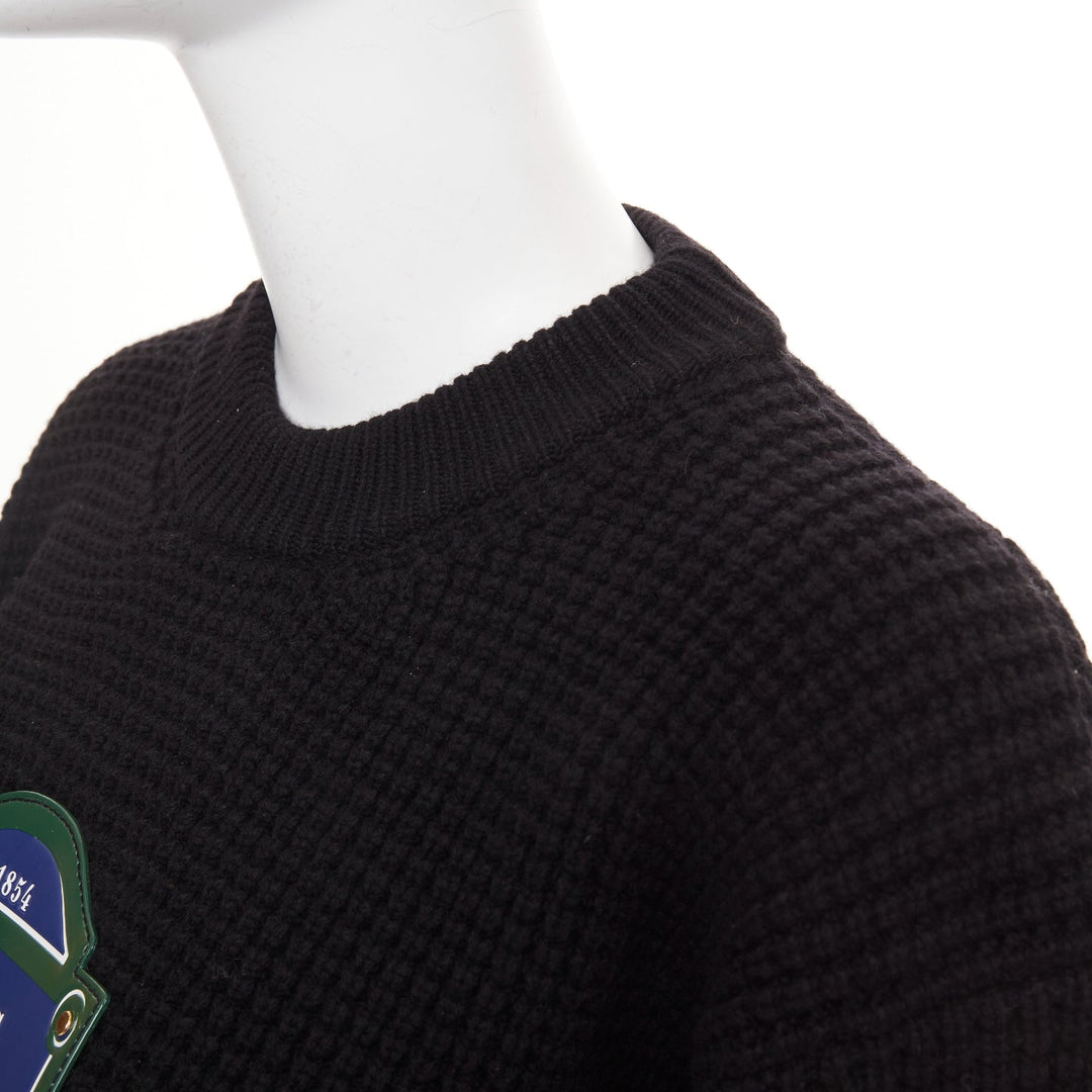 LOUIS VUITTON 2023 LV Street Sign leather wool cashmere waffle knit sweater XS