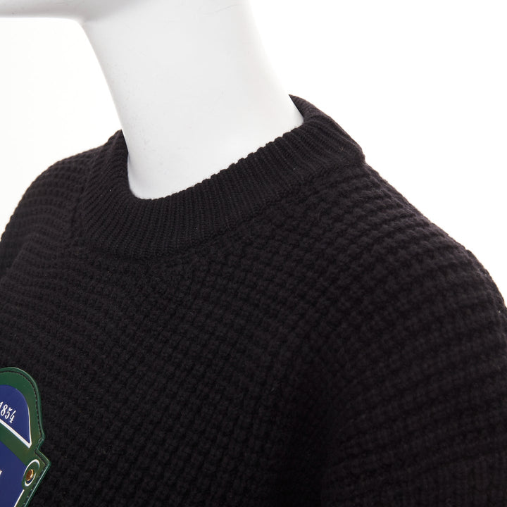 LOUIS VUITTON 2023 LV Street Sign leather wool cashmere waffle knit sweater XS