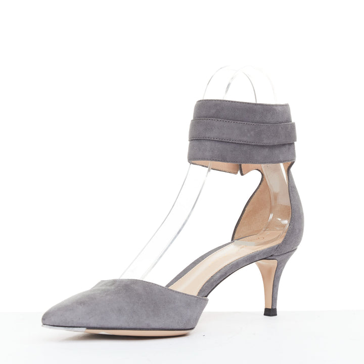 GIANVITO ROSSI Camilapi Camoscio Lapi grey suede cuff ankle pumps EU37.5
