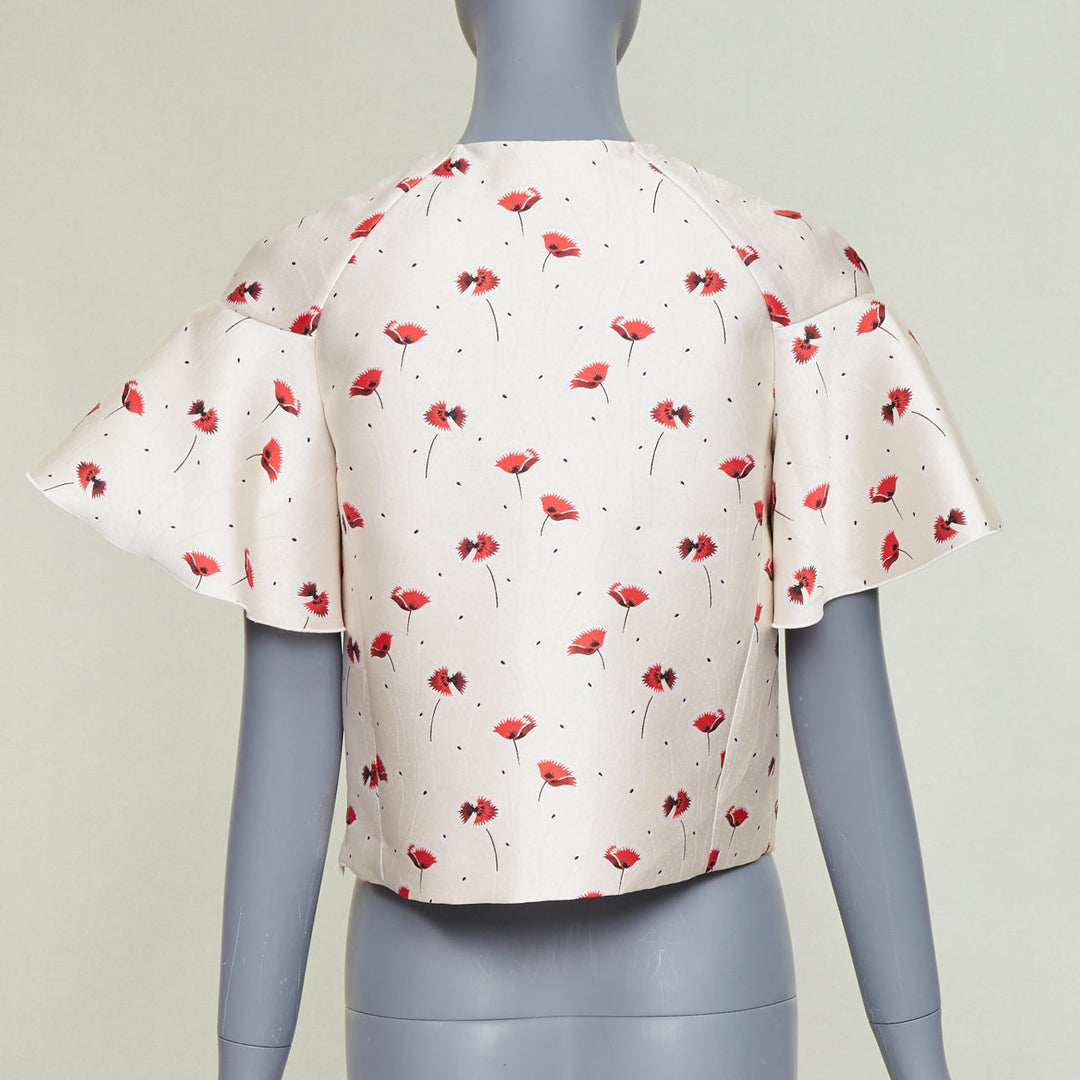 GIAMBATTISTA VALLI 2014 poppy floral ruffle beaded embellished crop top IT40 XS