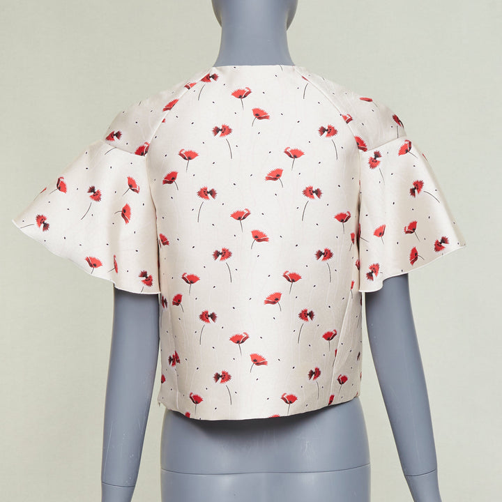 GIAMBATTISTA VALLI 2014 poppy floral ruffle beaded embellished crop top IT40 XS